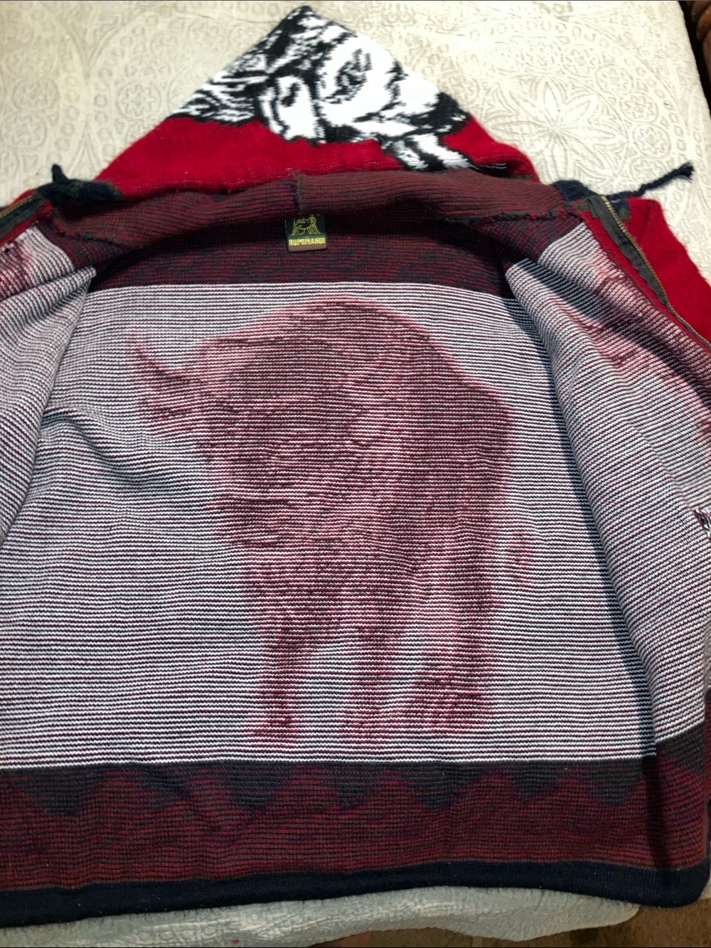 Red Buffalo Graphic Wool Zip-Up Hooded Sweater - Picture 9 of 11